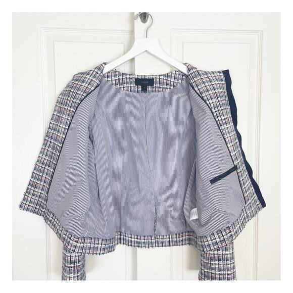 J. Crew Tweed Navy Red Lady Jacket Blazer Classic Tailored Chic Sz 14 - Picture 7 of 14